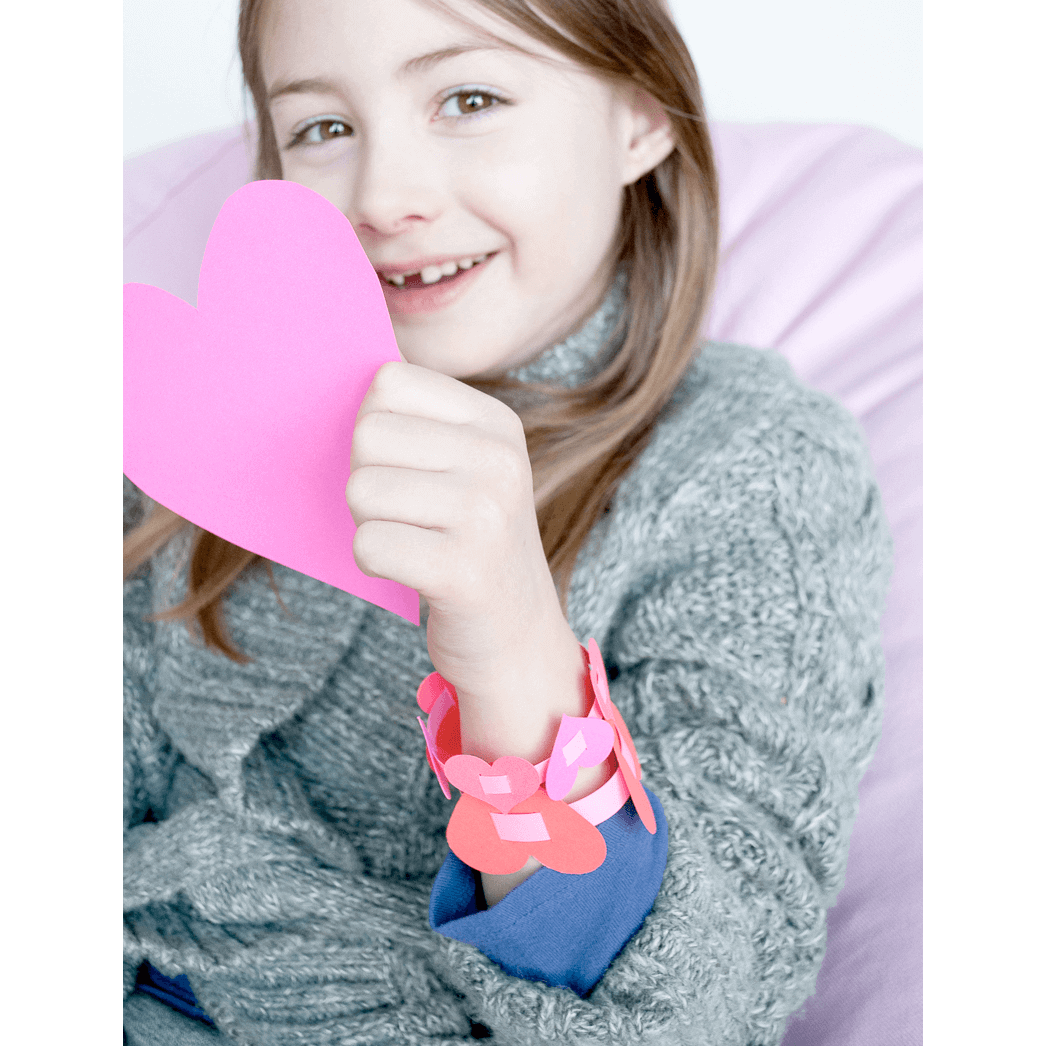 Easy paper heart bracelets alentine's Day DIY craft activity for kids