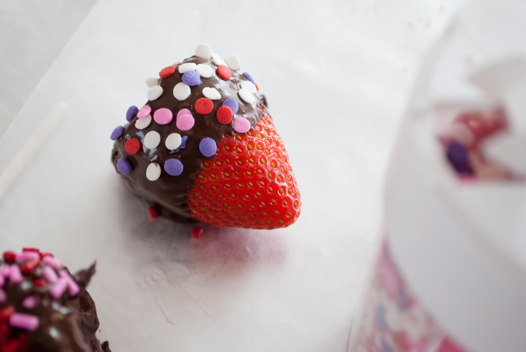 Chocolate covered strawberries with sprinkles Valentine's Day dessert