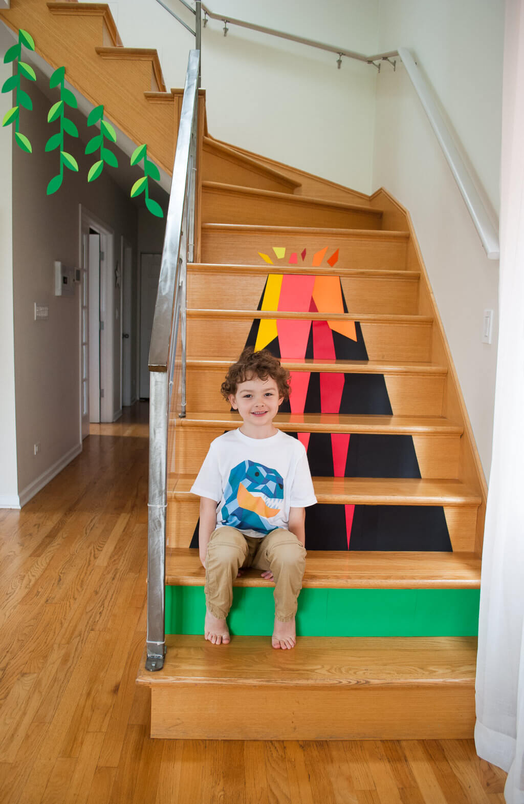 DIY paper volcano decor on stairs Merriment Design