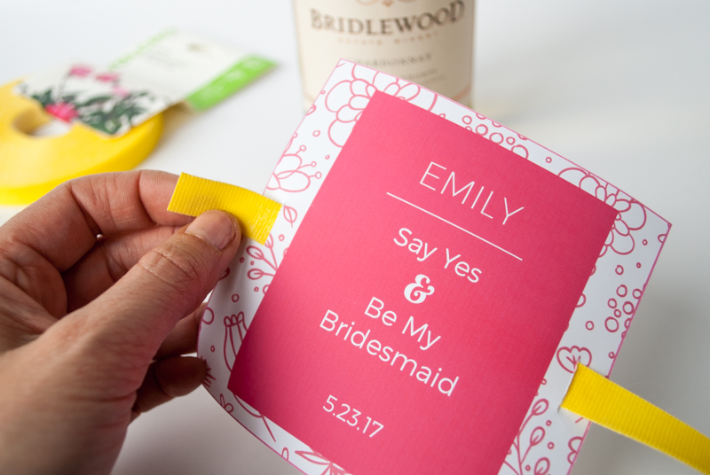 DIY 'Will You Be My Bridesmaid / Maid of Honor' Wedding Gift (plus free printable). Just download the PDF, type to personalize the labels, print and attach using VELCRO® Brand fasteners. Make these simple and clever bridal party gifts for all of your bridesmaids!