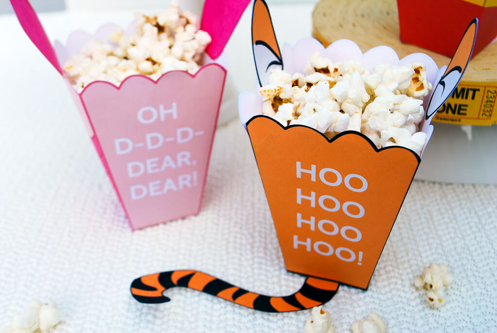 Winnie The Pooh free printable popcorn boxes for Pooh, Tigger and Piglet | Winnie The Pooh birthday party | Winne The Pooh movie night #spon