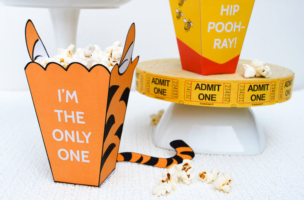 Winnie The Pooh free printable popcorn boxes for Pooh, Tigger and Piglet | Winnie The Pooh birthday party | Winne The Pooh movie night #spon